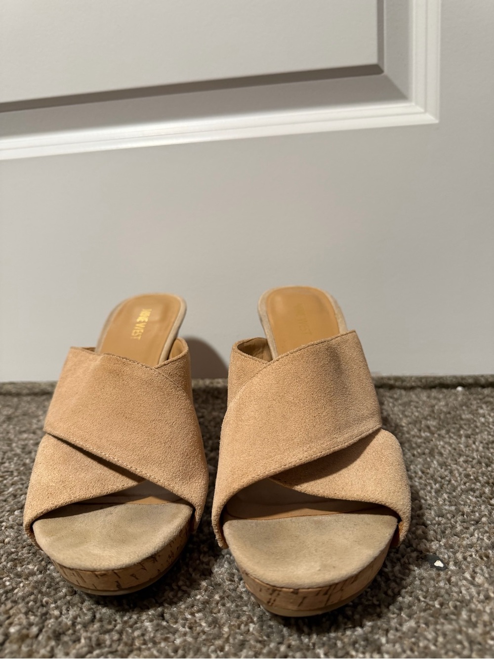 Nine West Tan Suede Crossover Wedge Mules - Picture 1 of 5